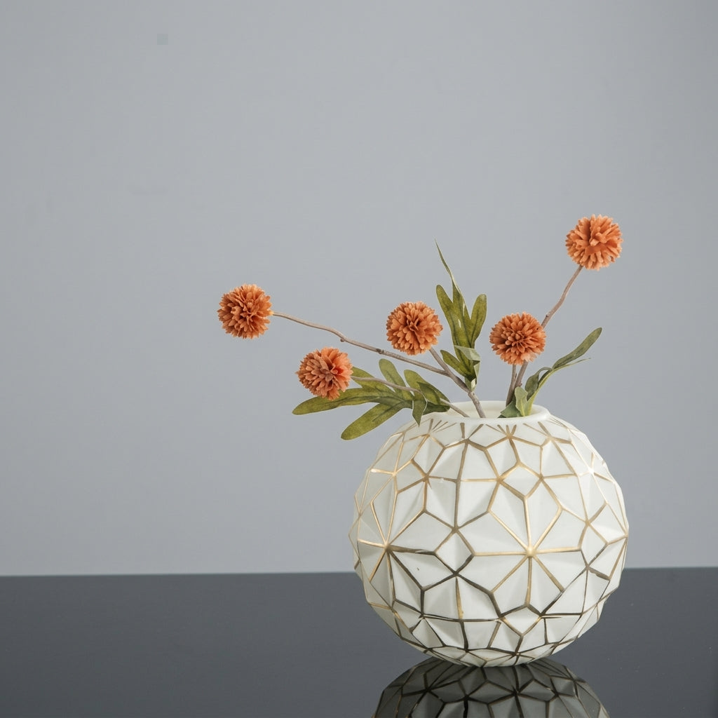 Mini Geometric Glass Vase with Gold Rim, Frosted White | Gold-Trimmed Bud Vase for Shelf Decor
