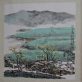 Spring Birds Over Water Village | Customizable Hand-Painted Art