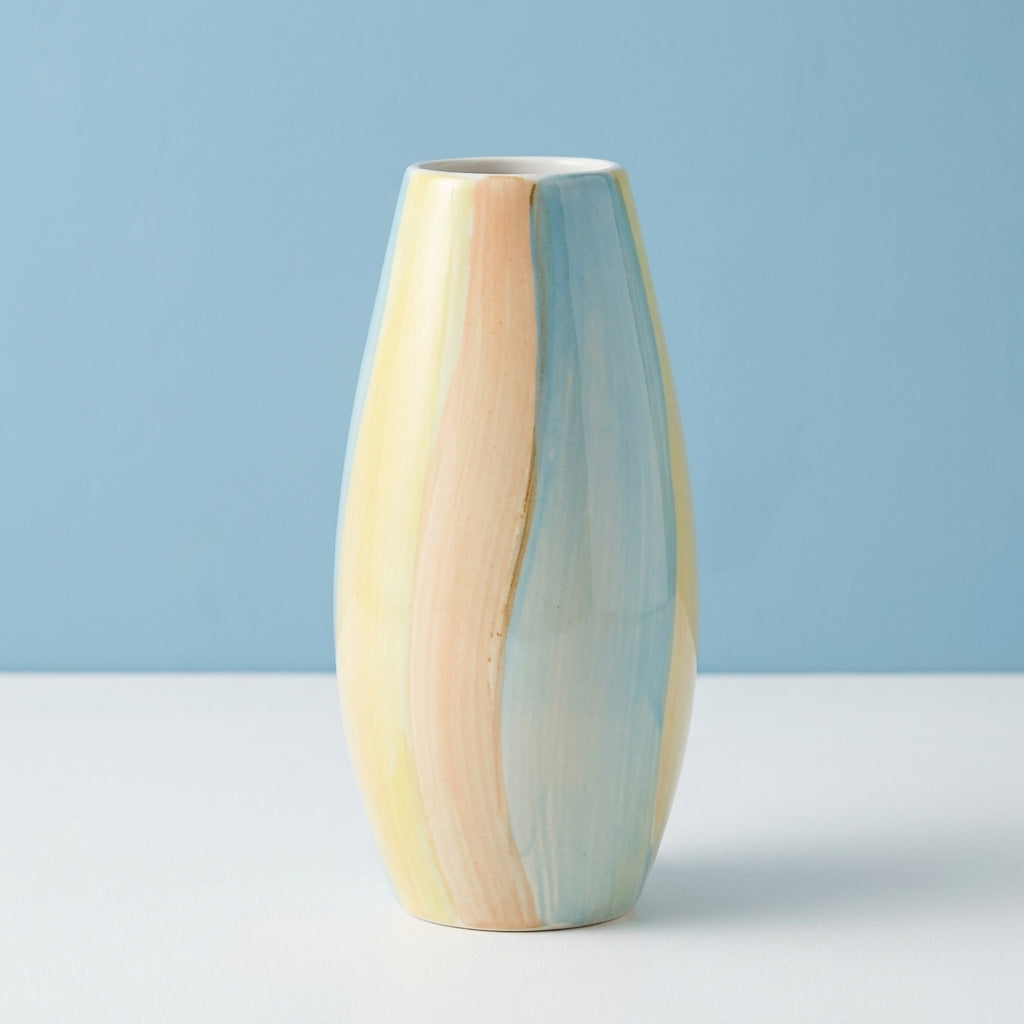 Pastel Macaron Color-Block Ceramic Tall Teardrop Vase, Yellow & Blue | Playful Modern Home Decor
