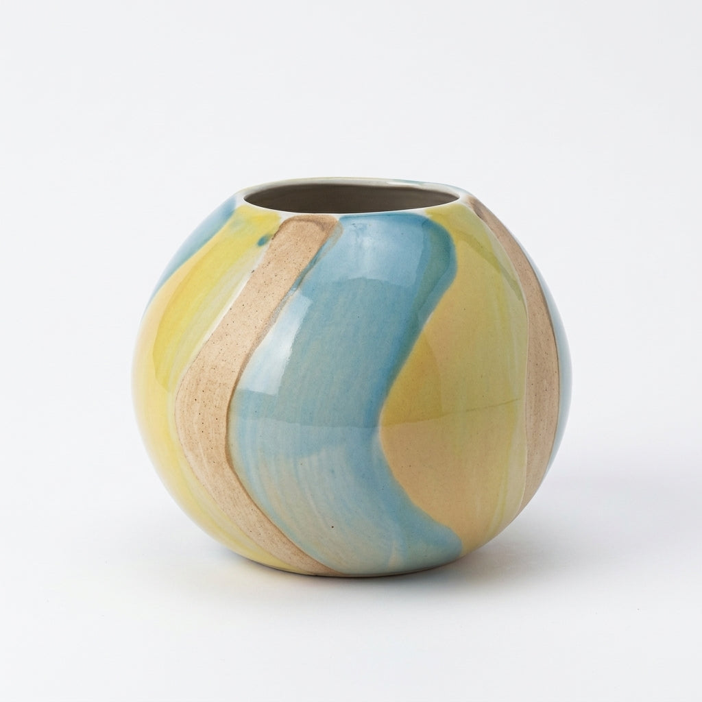 Pastel Macaron Color-Block Ceramic Tall Teardrop Vase, Yellow & Blue | Playful Modern Home Decor