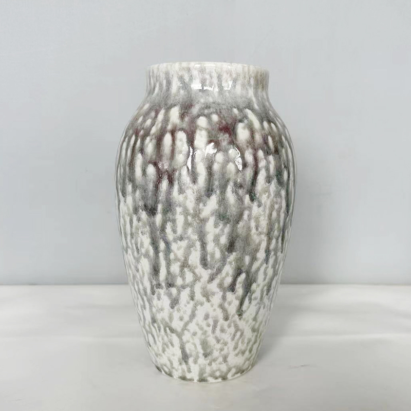 Rustic Mottled Gray Reactive Glaze Ceramic Vase, Olive Jar Silhouette | Farmhouse Home Decor