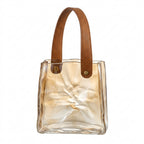 Glass Basket Vase with Leather Handle | Small Handbag Flower Vase for Table Decor