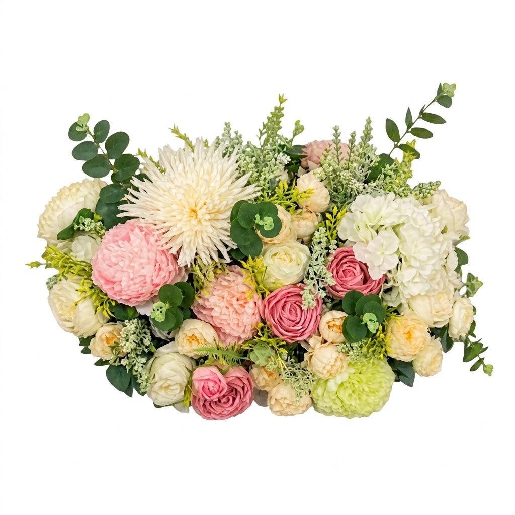 Artificial Cemetery Saddle Flowers with Matching Vase Bouquets, Pink & White Rose Memorial Arrangement for Headstones
