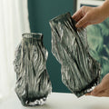 Tree Bark Textured Glass Vase, Smoky Gray | Nature-Inspired Flower Vase for Home Decor