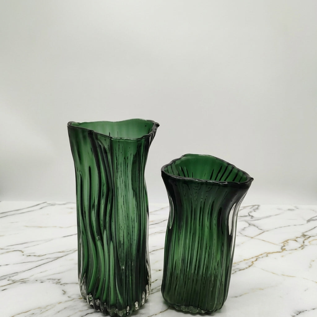 Vertical Ribbed Triangle Glass Vase | Modern Geometric Flower Vase