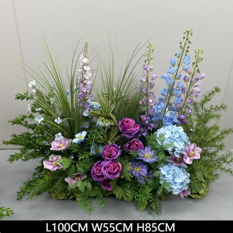 Blue Purple Delphinium Artificial Flower Row Wedding Table Centerpiece Stage Backdrop Hotel Floral Decor Ornament