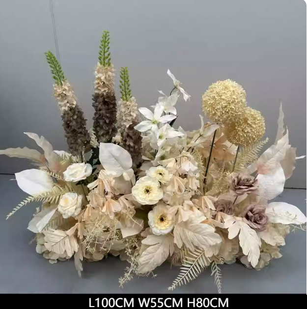 Cream Beige Artificial Flower Arrangement Wedding Table Centerpiece Event Floral Decor Party Stage Hotel Backdrop Ornament Prop