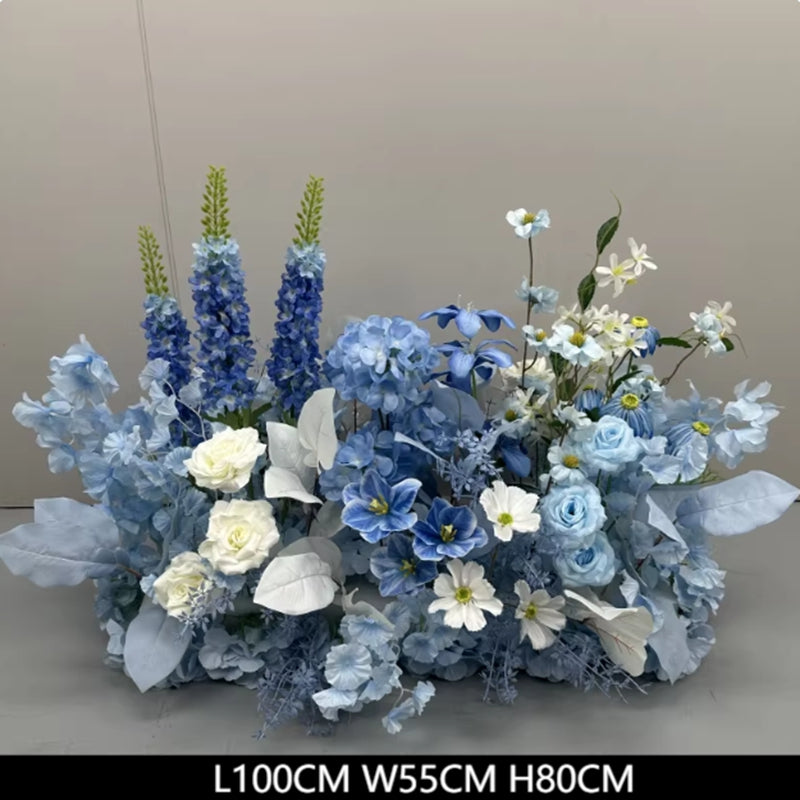 Sky Blue Hydrangea Artificial Flower Row Wedding Table Centerpiece Event Stage Backdrop Hotel Party Floral Decor Display Ornament