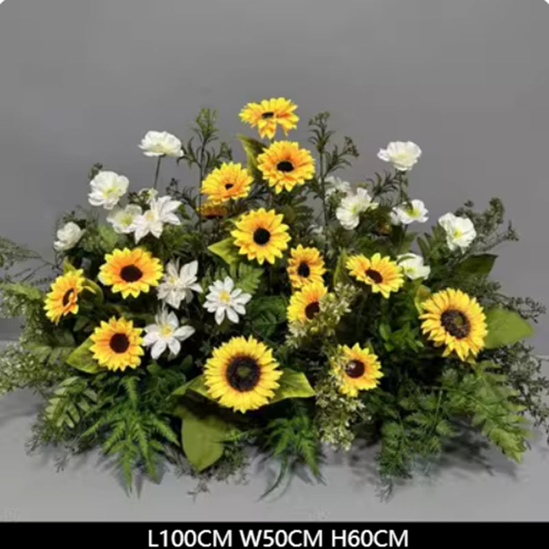 Sunflower White Ranunculus Artificial Flower Row Wedding Table Centerpiece Farm Party Greenery Floral Decor Ornament