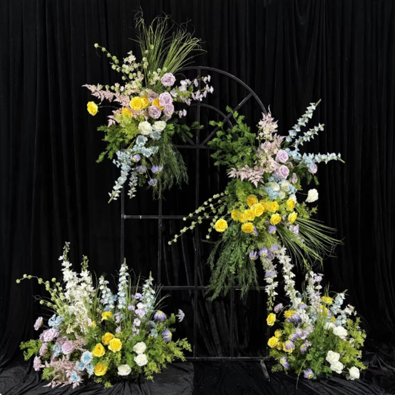 Yellow Purple Blue Artificial Floral Arch Set Wedding Backdrop Frame Decor Event Stage Greenery Flower Ornament