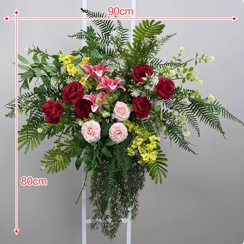 Red Blush Rose Trailing Floral Arrangement Wedding Wall Swag Hotel Party Backdrop Greenery Decor Prop