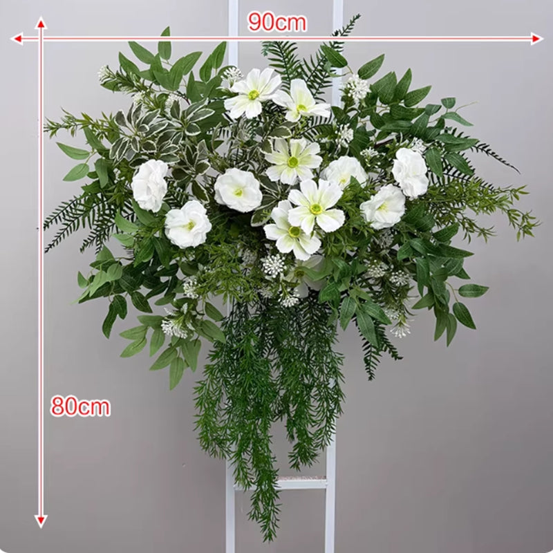 Fresh White Wildflower Floral Arrangement Wedding Hanging Swag Hotel Party Backdrop Greenery Wall Decor Prop