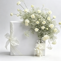 White Rose Baby Breath Artificial Floral Swag Wedding Round Sign Wall Hanging Minimalist Backdrop Decor Ornament