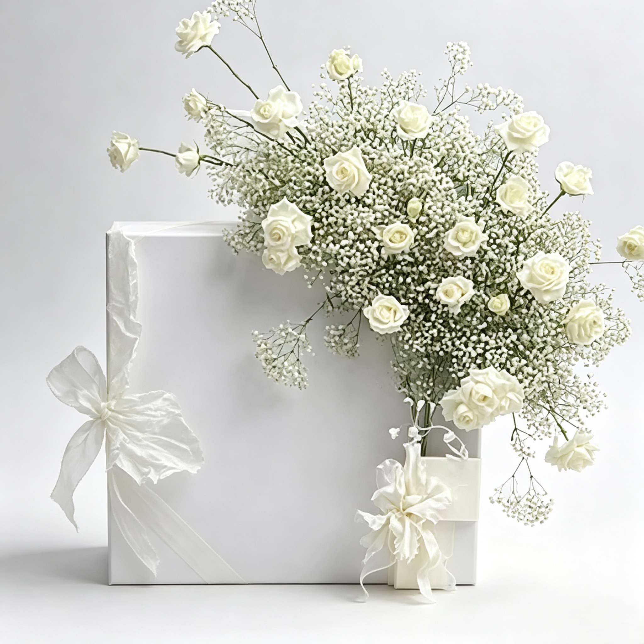 White Rose Baby Breath Artificial Floral Swag Wedding Round Sign Wall Hanging Minimalist Backdrop Decor Ornament