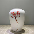 White Ceramic Tall Baluster Vase with Hand-Painted Red Lotus, Oriental Elegance | Decorative Flower Vase for Home Decor