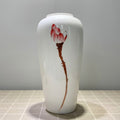 White Ceramic Tall Baluster Vase with Hand-Painted Red Lotus, Oriental Elegance | Decorative Flower Vase for Home Decor