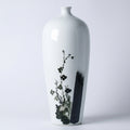 White Porcelain Tall Slender Vase with Hand-Painted Ink Plum Blossom | Chinese Painting Style Home Decor