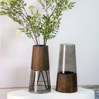 Wood & Glass Cylindrical Vase, Walnut-Finish Sleeve | Natural Modern Flower Vase
