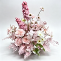 Dusty Pink White Fake Road Lead Flower Mixed Misty Grass Romantic Lawn Wedding Entrance Decor