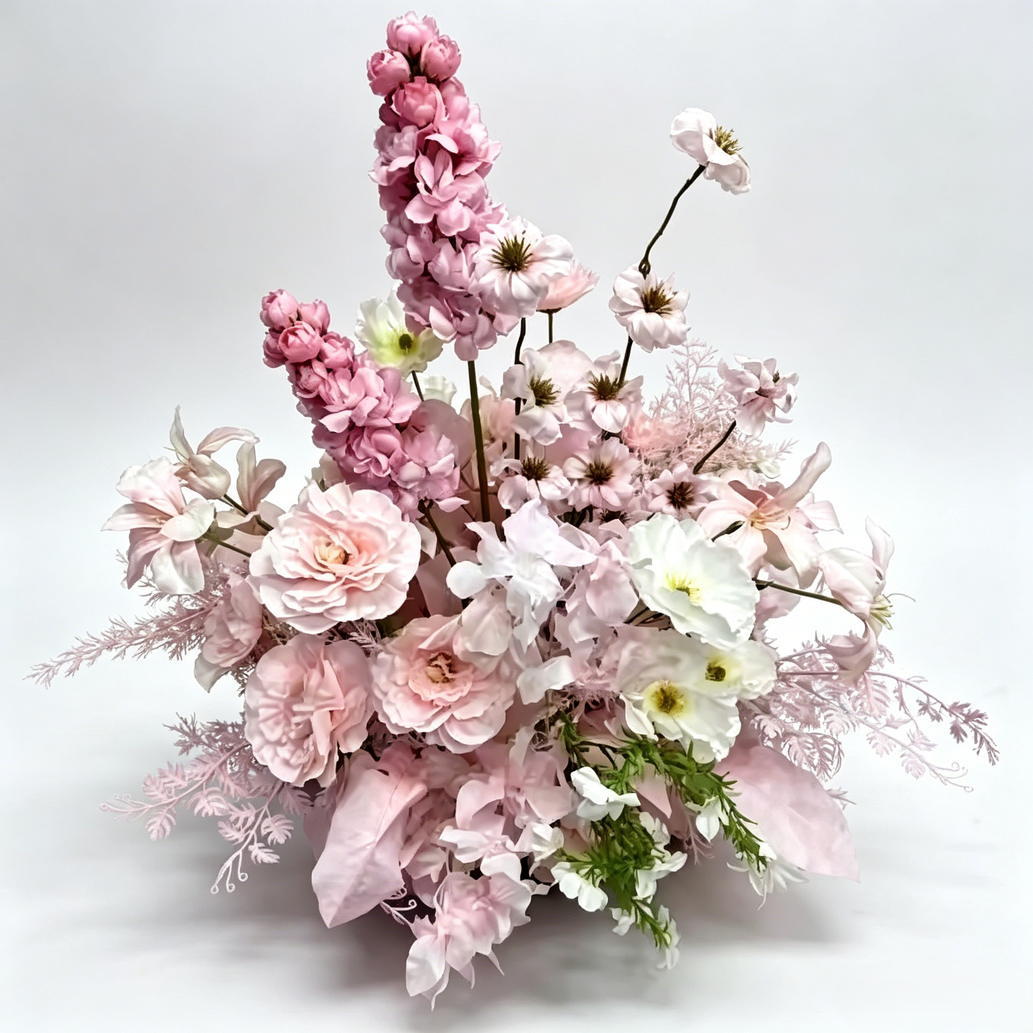 Dusty Pink White Fake Road Lead Flower Mixed Misty Grass Romantic Lawn Wedding Entrance Decor