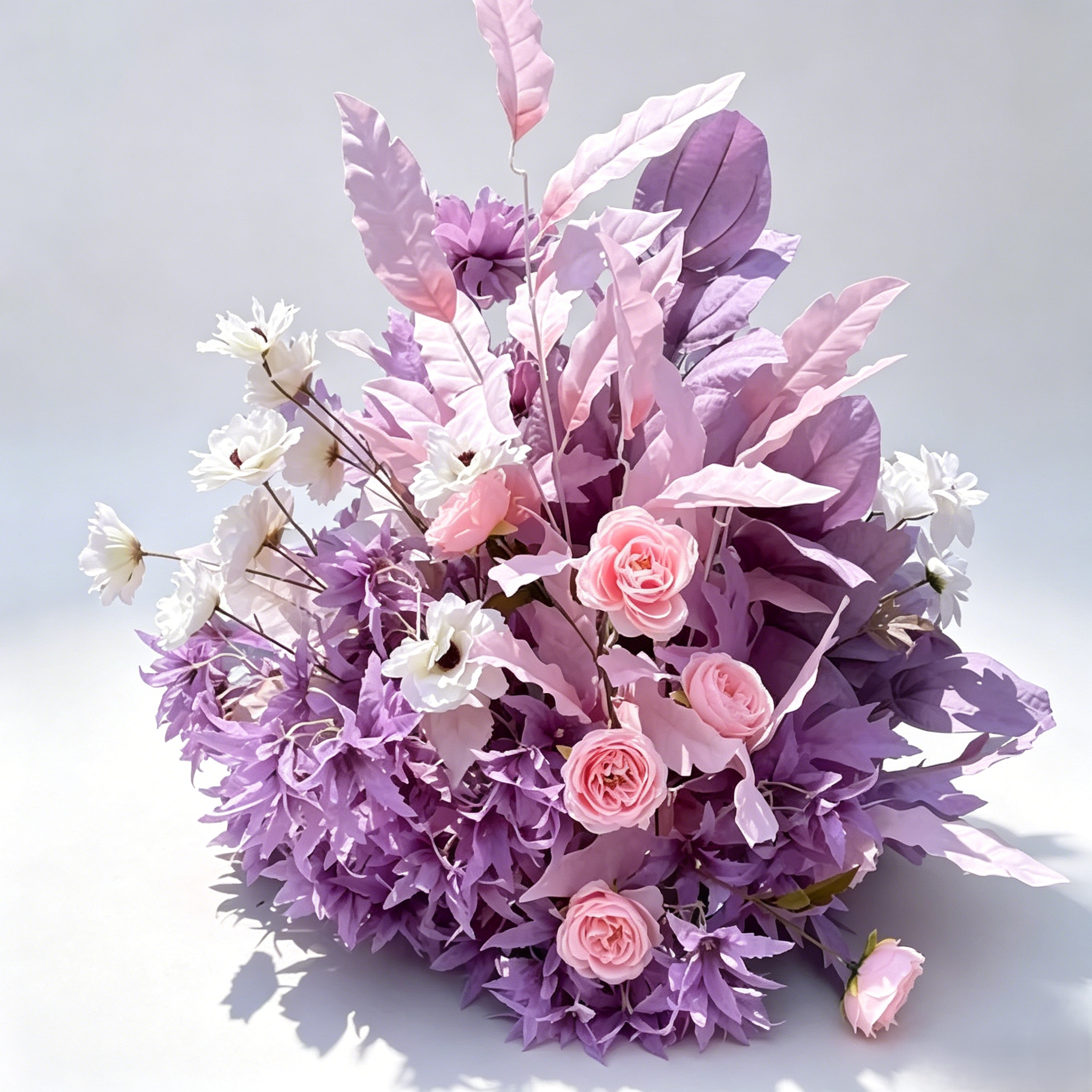 Dusty Purple Pink Fake Road Lead Flower Mixed Large Leaf Romantic Wedding Entrance Table Decor