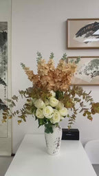Artificial Champagne Hydrangea & White Rose Bouquet with Eucalyptus